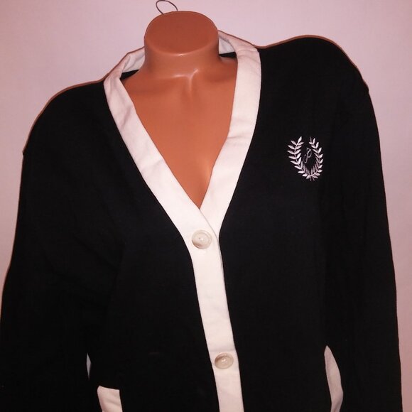 Victoria Secret PINK Sweater Black White Preppy Long Sleeve Button Up Cardigan - Picture 3 of 9